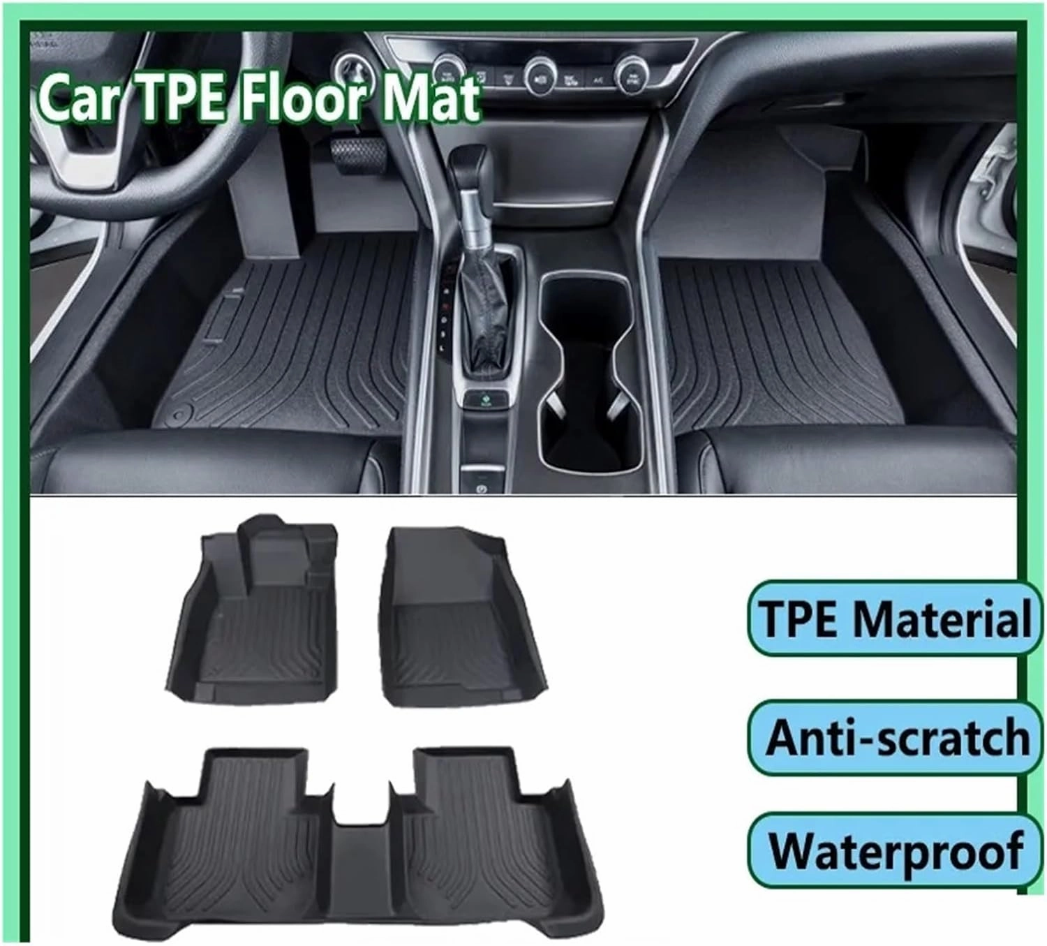 Car TPE Floor Mat Dirt-Resistant Mud Carpet Foot Pad Full Set Rug Tappeto Compatible with BYD Tang Accessories Tan II EV 2018~2024 2023 2022(Size:Left-Hand Drive)