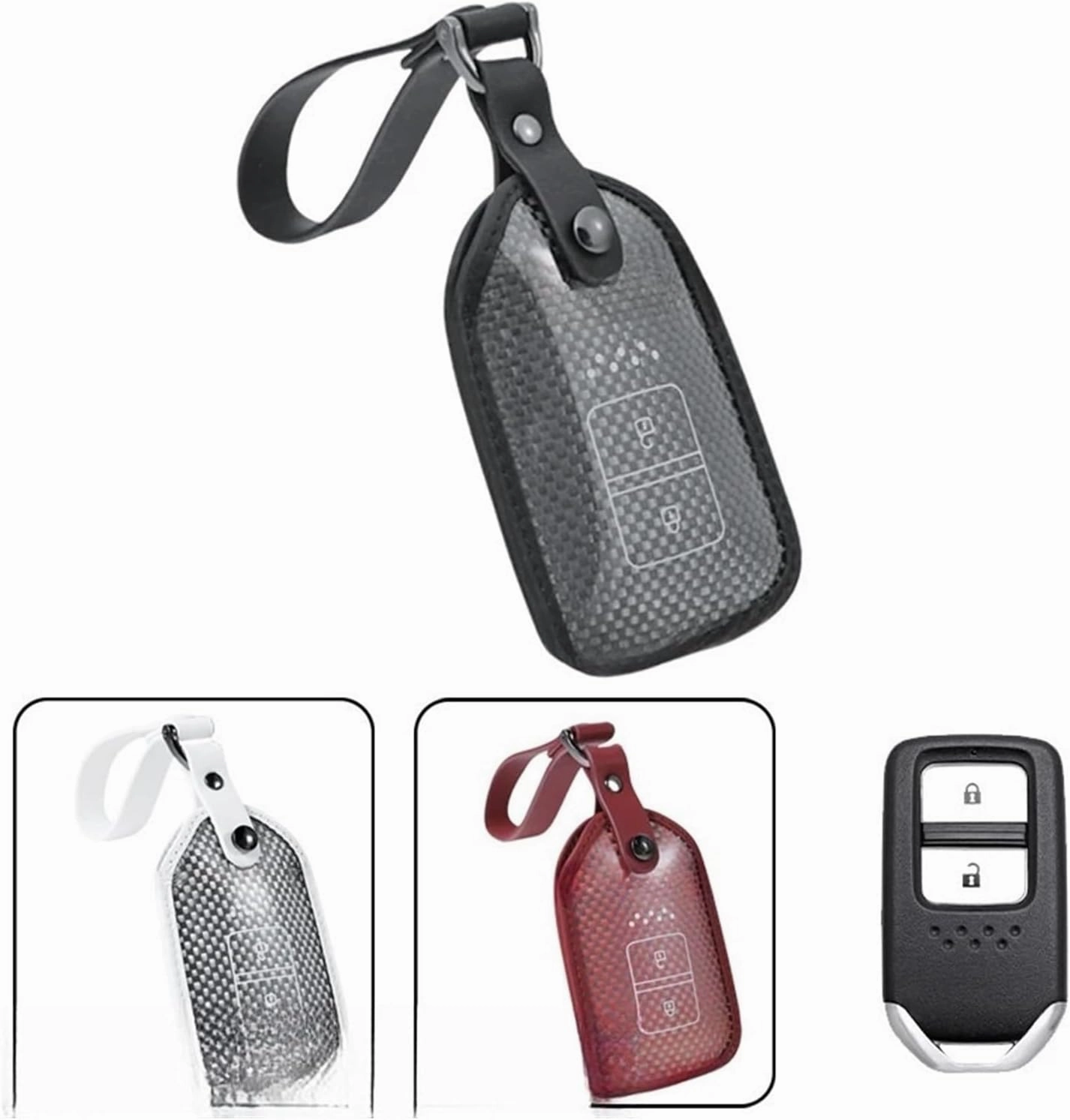 Carbon Fiber Car Remote Smart Key Fob Case Cover Bag with Keychain Compatible for Honda Accord CR-V Civic Fit Jazz HR-V Pilot Rid(Style A)