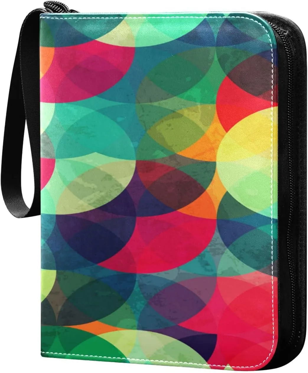 Card Binder 4 Pocket, Trading Card Binder Holder Fits 400 Cards with 50 Sleeves, Card Collection Binder Album Book Holder for Baseball Football Games Cards, Colorful Circle
