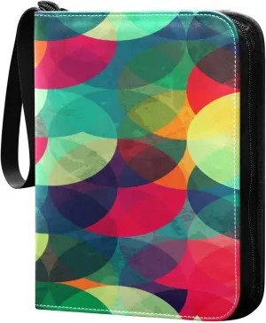 Card Binder 4 Pocket, Trading Card Binder Holder Fits 400 Cards with 50 Sleeves, Card Collection Binder Album Book Holder for Baseball Football Games Cards, Colorful Circle