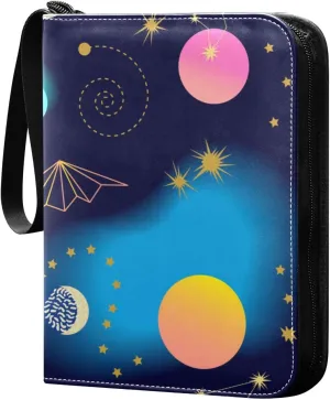 Card Binder 4 Pocket, Trading Card Binder Holder Fits 400 Cards with 50 Sleeves, Card Collection Binder Album Book Holder for Baseball Football Games Cards, Colorful Constellation Planets
