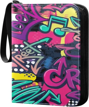 Card Binder 4 Pocket, Trading Card Binder Holder Fits 400 Cards with 50 Sleeves, Card Collection Binder Album Book Holder for Baseball Football Games Cards, Colorful Graffiti