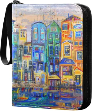 Card Binder 4 Pocket, Trading Card Binder Holder Fits 400 Cards with 50 Sleeves, Card Collection Binder Album Book Holder for Baseball Football Games Cards, Colorful House