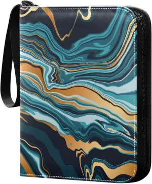 Card Binder 4 Pocket, Trading Card Binder Holder Fits 400 Cards with 50 Sleeves, Card Collection Binder Album Book Holder for Baseball Football Games Cards, Colorful Marble Pattern
