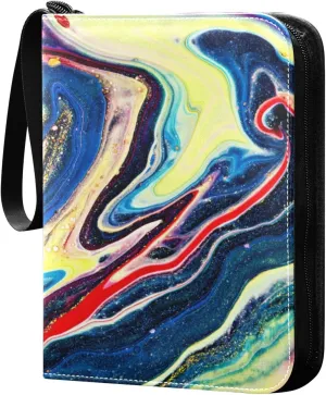 Card Binder 4 Pocket, Trading Card Binder Holder Fits 400 Cards with 50 Sleeves, Card Collection Binder Album Book Holder for Baseball Football Games Cards, Colorful Marble Texture