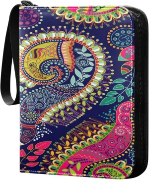Card Binder 4 Pocket, Trading Card Binder Holder Fits 400 Cards with 50 Sleeves, Card Collection Binder Album Book Holder for Baseball Football Games Cards, Colorful Paisley