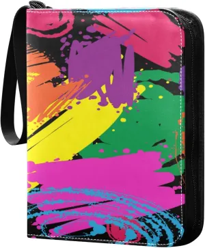 Card Binder 4 Pocket, Trading Card Binder Holder Fits 400 Cards with 50 Sleeves, Card Collection Binder Album Book Holder for Baseball Football Games Cards, Colorful Watercolor