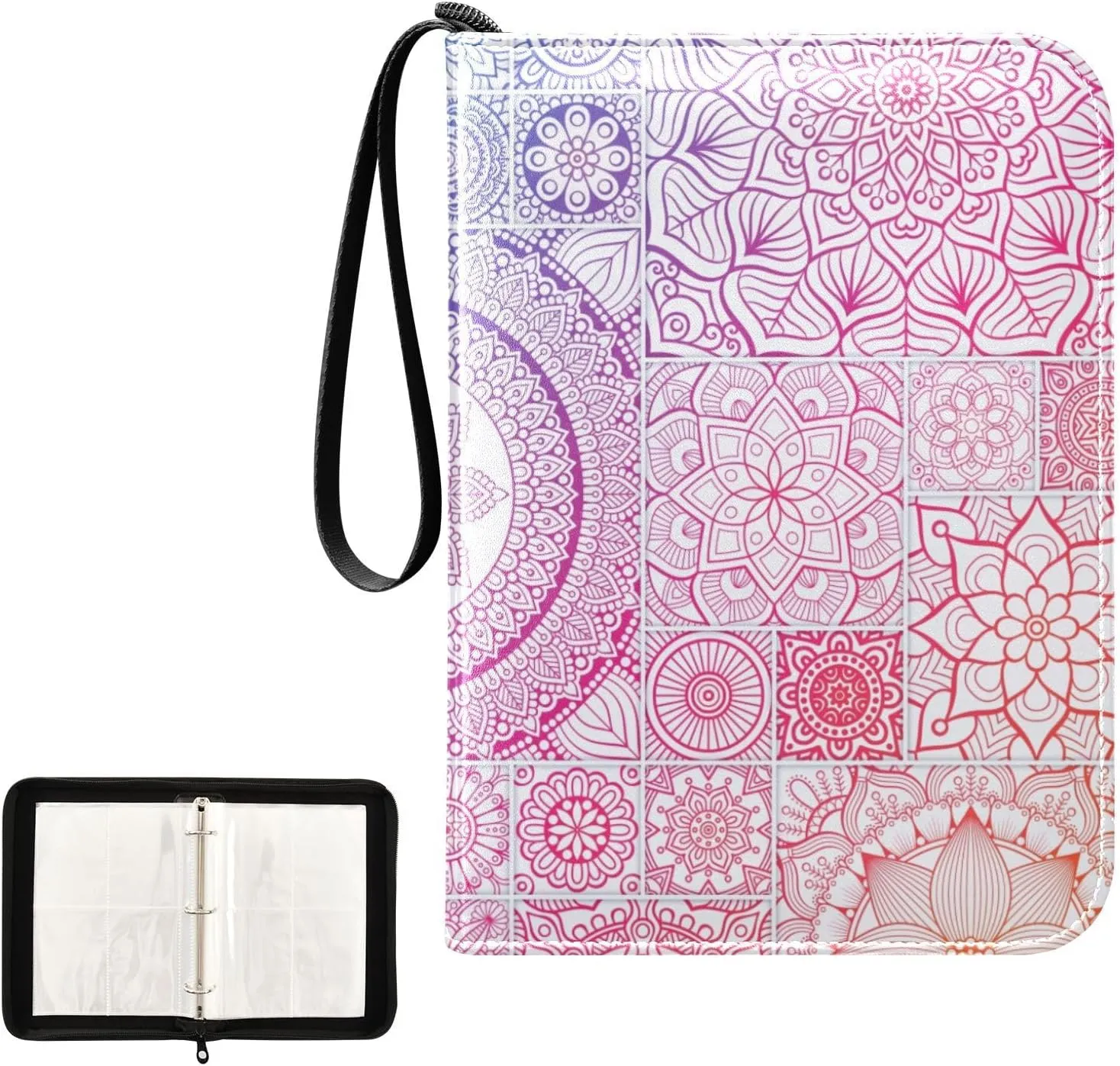 Card Binder 4 Pocket Trading Card Binder Holds 400 Cards with 50 Removable Sleeves for Boys Girls Game Cards Sports Cards Colorful Mandala