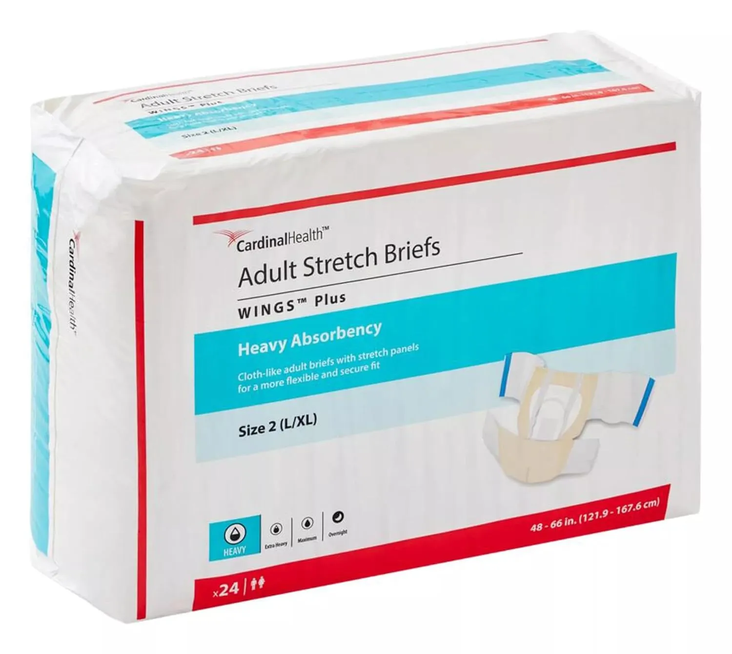 Cardinal Health™ Wings™ Plus Adult Stretch Briefs, Heavy Absorbency, Beige, Size 2, L/XL, Case of 96