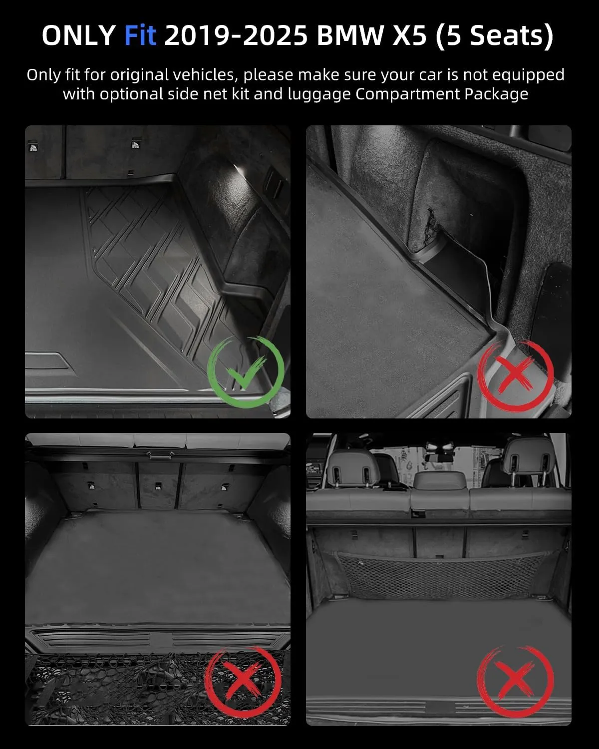 Cargo Liner Compatible With BMW X5 2019-2025 2026 ONLY 5 Seats (Non 45e/50e & 7-Seats Models): AOMSAZTO All Weather Cargo Mat Trunk Mat Rear Trunk Liner Cargo Tray for 2019-2026 BMW X5 G05 Accessories