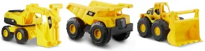 CAT Construction Toys, Mini Crew 3-Pack 7”, Push-Powered Yellow Construction Vehicle Toys, Includes Dump Truck, Wheel Loader, and Excavator for Kids and Toddlers Ages 2 