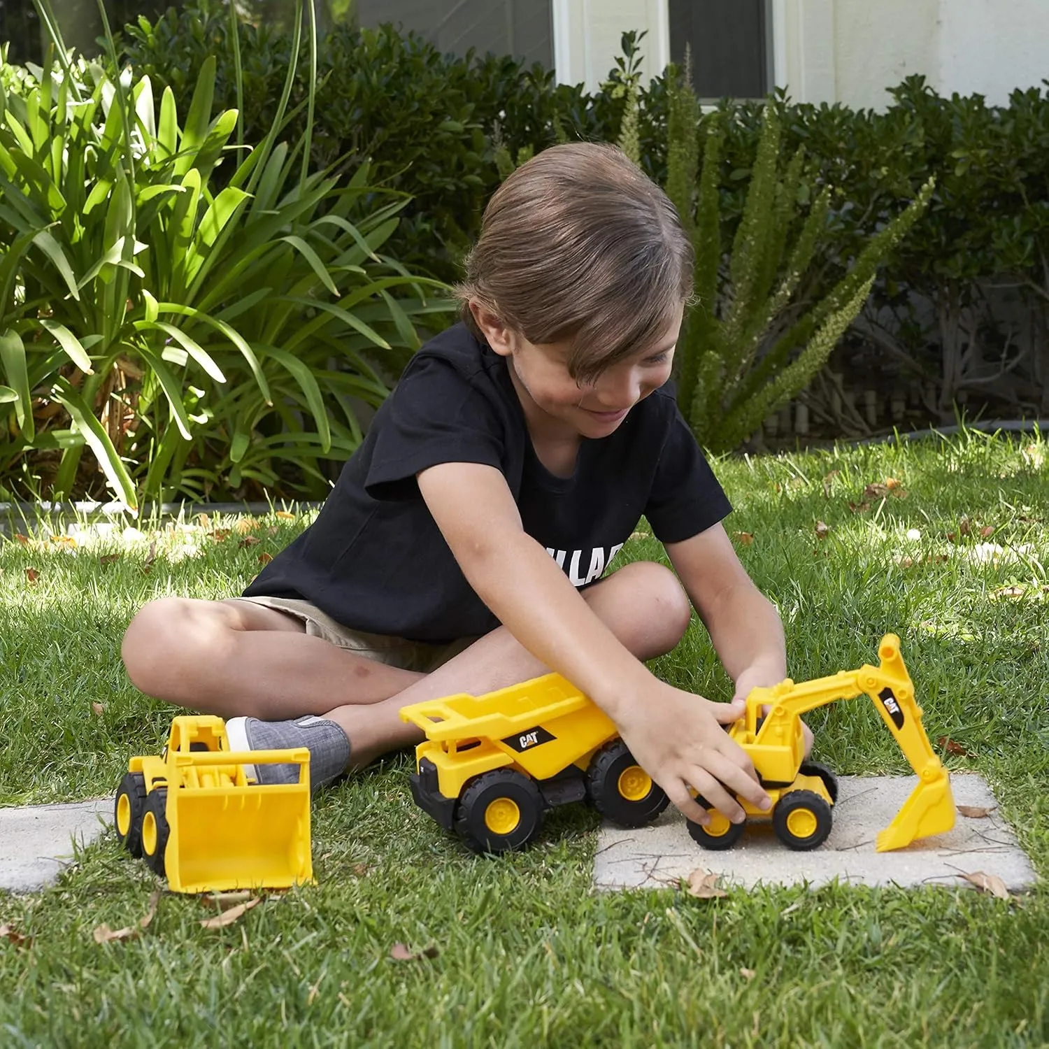 CAT Construction Toys, Mini Crew 3-Pack 7”, Push-Powered Yellow Construction Vehicle Toys, Includes Dump Truck, Wheel Loader, and Excavator for Kids and Toddlers Ages 2 