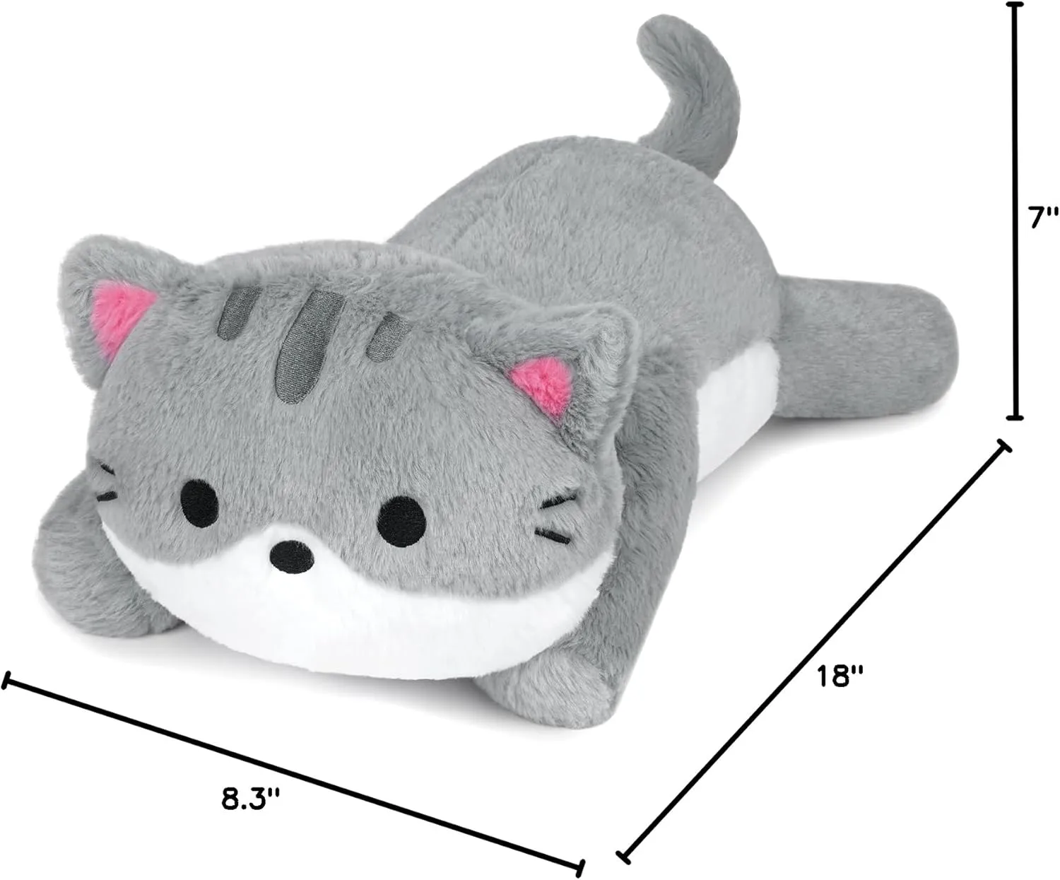 Cat Weighted Stuffed Animals,18 Inch 2 lbs Weighted Cat Plush Pillow,Soft Kawaii Large Grey Kitten Stuffed Animal Cuddle Plush Toy Gifts for Kids