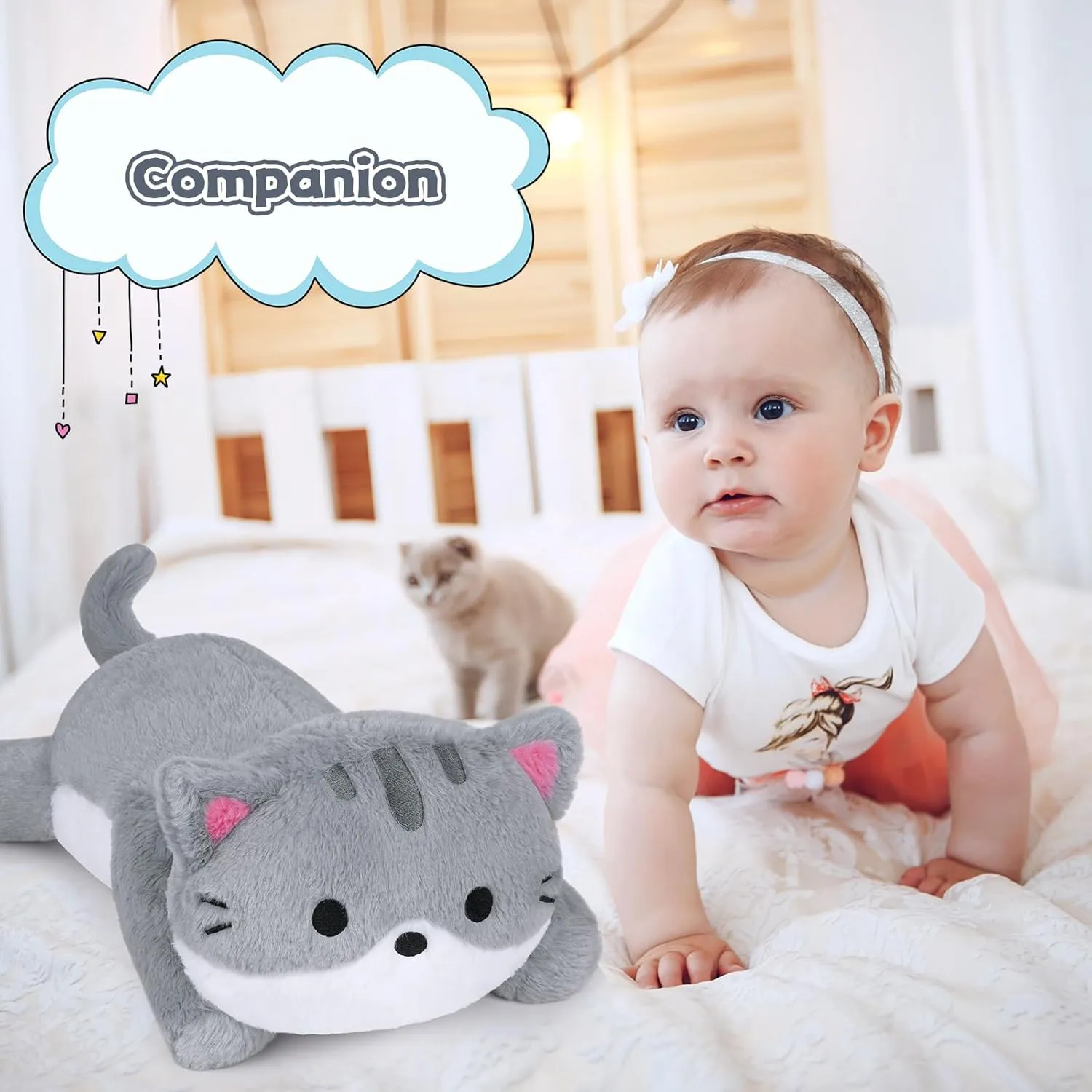 Cat Weighted Stuffed Animals,18 Inch 2 lbs Weighted Cat Plush Pillow,Soft Kawaii Large Grey Kitten Stuffed Animal Cuddle Plush Toy Gifts for Kids