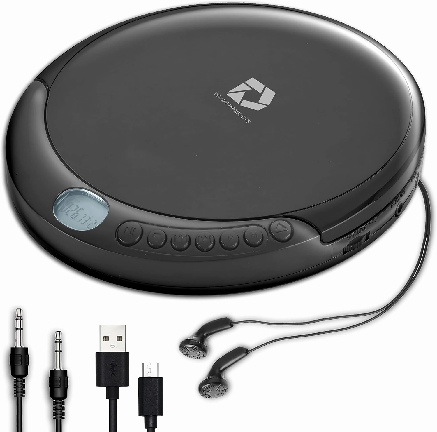 CD Player Portable with 60 Second Anti Skip, Stereo Earbuds, Includes Aux in Cable and AC USB Power Cable for use at Home or in Car