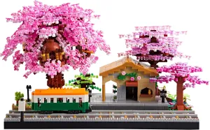 Cherry Blossom Micro Building Blocks Set, Japanese Creative Mini Bricks Model Flower Train Station Architecture for Adults and Kid Age of 14  3668PCS