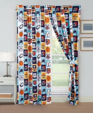 Chezmoi Collection 4-Piece Kids/Teens My Sports Window Curtain Set - Soft Microfiber Navy Blue Gray Orange White Basketball Baseball Football Soccer Kids Room Curtains, 2-Panels (42" W x 84" L)