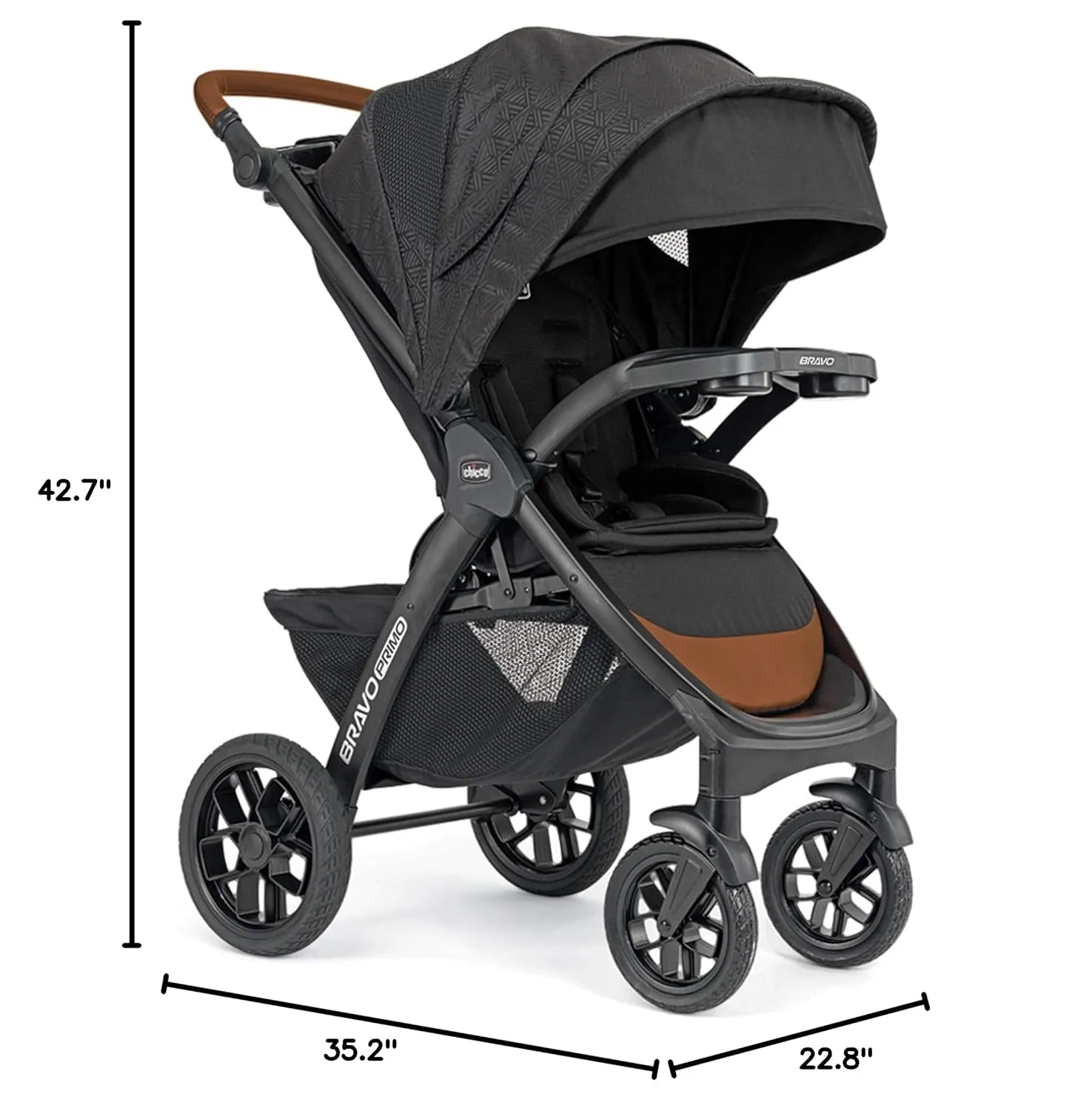Chicco Bravo Primo Trio Travel System, Quick-Fold Stroller with Chicco KeyFit 35 Zip Extended-Use Infant Car Seat and Stroller Combo | Springhill/Black