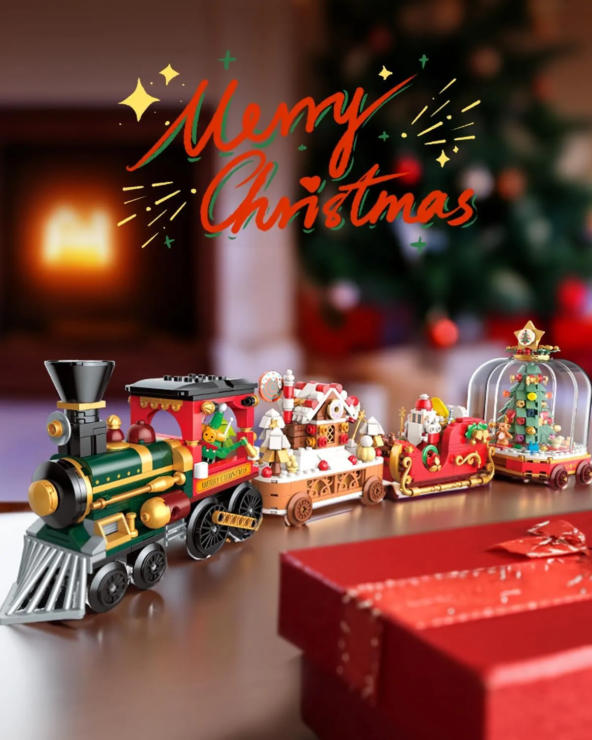 Christmas Building Blocks Toy Sets, Train Santa Claus Tree Gingerbread House 1000 PCS, Holiday Decor Block Kit, Creative for Kids Adults (5165)