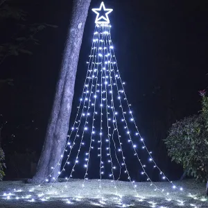 Christmas Decoration Lights, Outdoor Christmas String Lights 320 LED 11.5 Ft Waterfall Tree Lights with Big Star Topper 8 Light Modes for Christmas New Year Holiday Garden Yard Indoor Outdoor Decor
