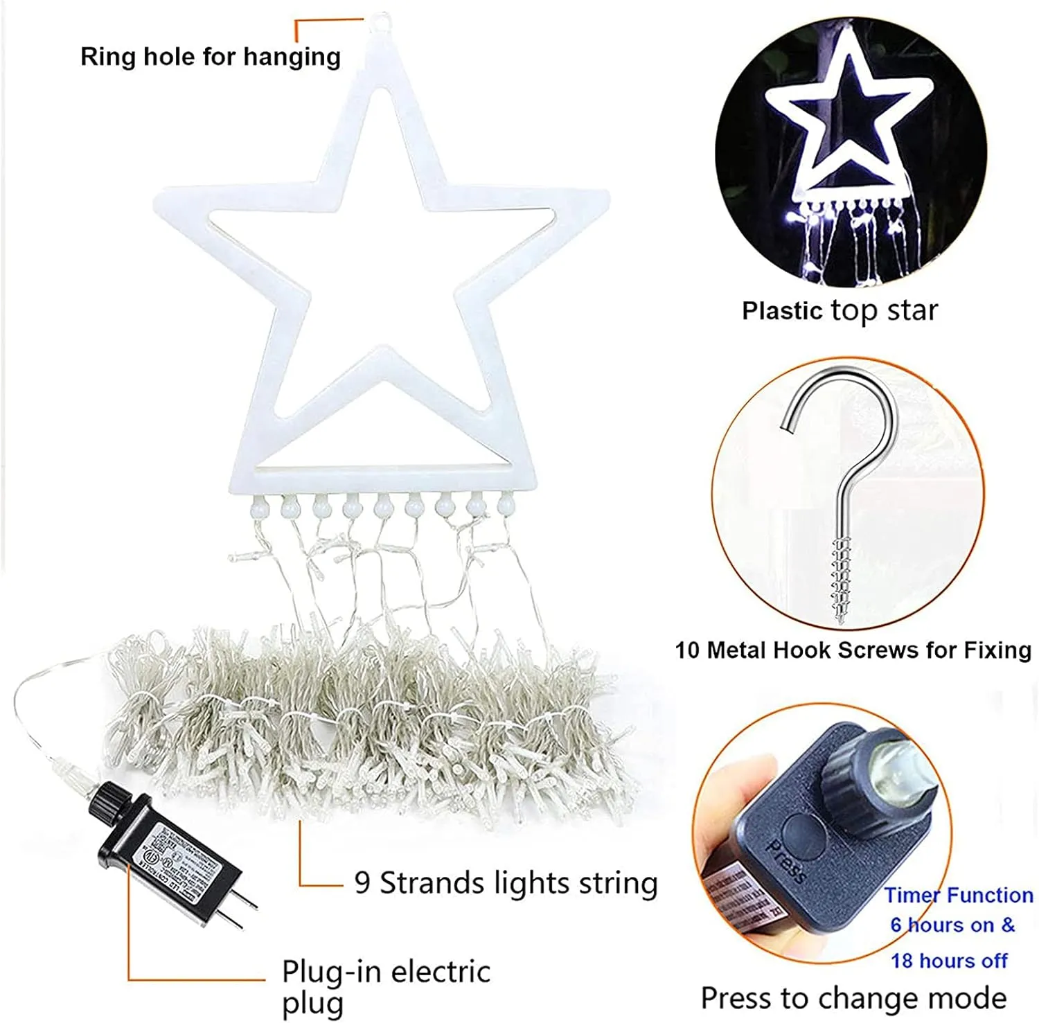 Christmas Decoration Lights, Outdoor Christmas String Lights 320 LED 11.5 Ft Waterfall Tree Lights with Big Star Topper 8 Light Modes for Christmas New Year Holiday Garden Yard Indoor Outdoor Decor
