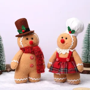 Christmas Gingerbread Plush Toy,Cute Gingerbread Stuffed Animals Doll Plush Toy,Home Holiday Party Decoration Ornament Xmas Gift 13.5 in(Set of 2)