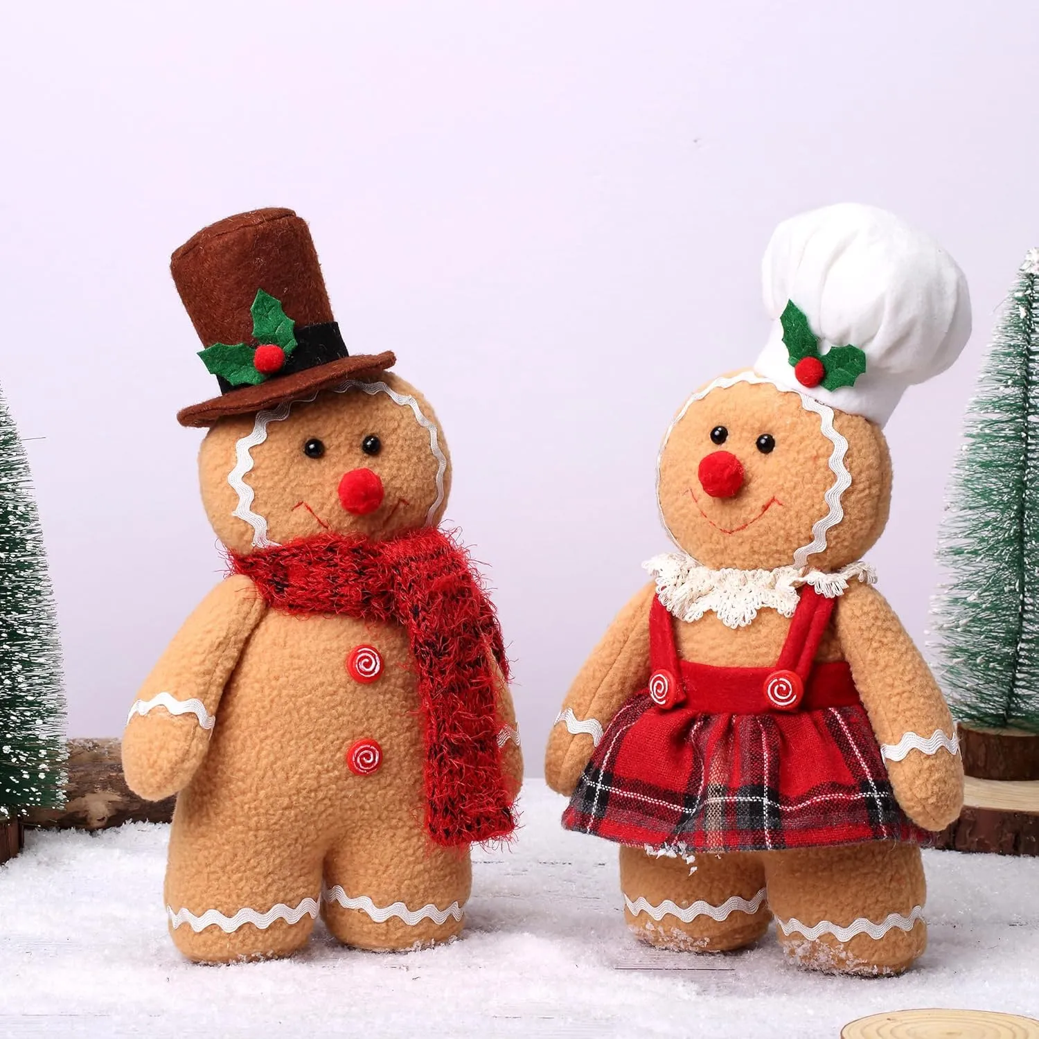 Christmas Gingerbread Plush Toy,Cute Gingerbread Stuffed Animals Doll Plush Toy,Home Holiday Party Decoration Ornament Xmas Gift 13.5 in(Set of 2)
