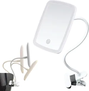 Clip On Lighted Makeup Mirror with Flexible Gooseneck, Portable Vanity Mirror with Lights for Desk, Bathroom, Car, and Travel, Rechargeable Vanity Mirror for Makeup and Skincare