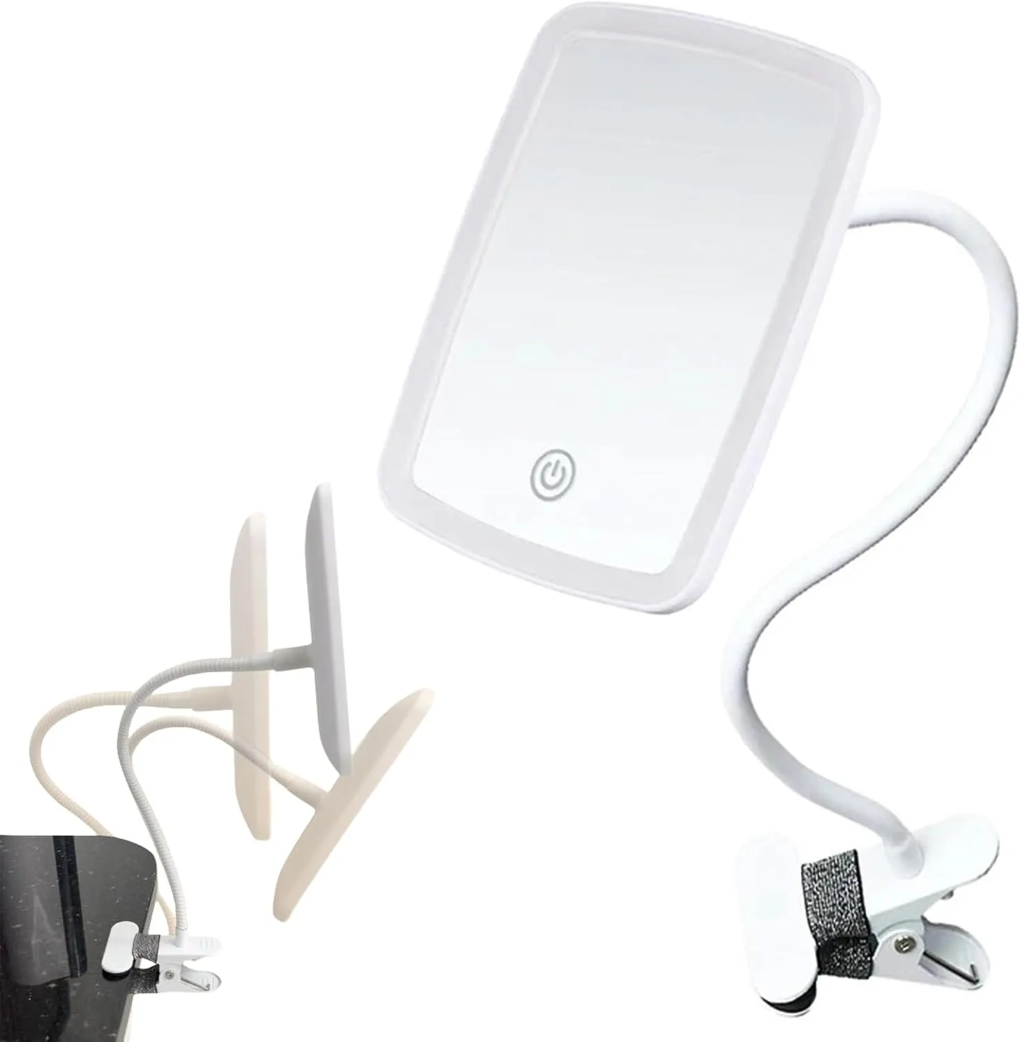 Clip On Lighted Makeup Mirror with Flexible Gooseneck, Portable Vanity Mirror with Lights for Desk, Bathroom, Car, and Travel, Rechargeable Vanity Mirror for Makeup and Skincare