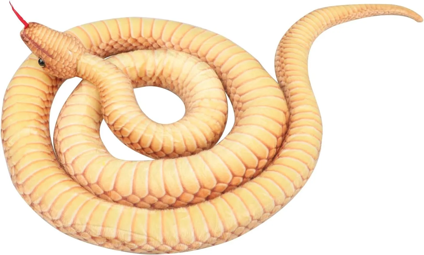 Clobeau 78 Inch Realistic Snake Stuffed Animal for Kids, Lifelike Giant Stuffed Snake Plush Toy for Birthday Present Party Prank Prop (Yellow)