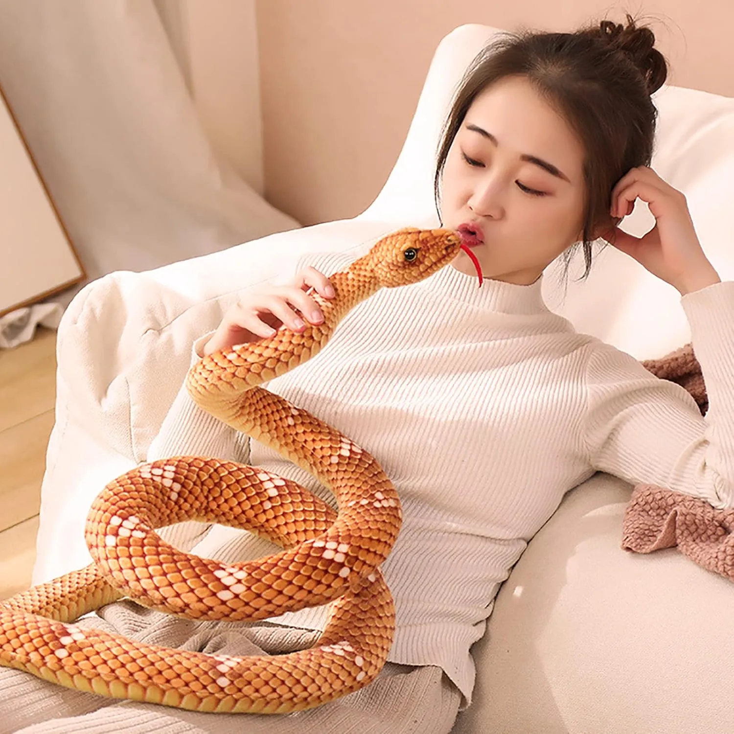 Clobeau 78 Inch Realistic Snake Stuffed Animal for Kids, Lifelike Giant Stuffed Snake Plush Toy for Birthday Present Party Prank Prop (Yellow)