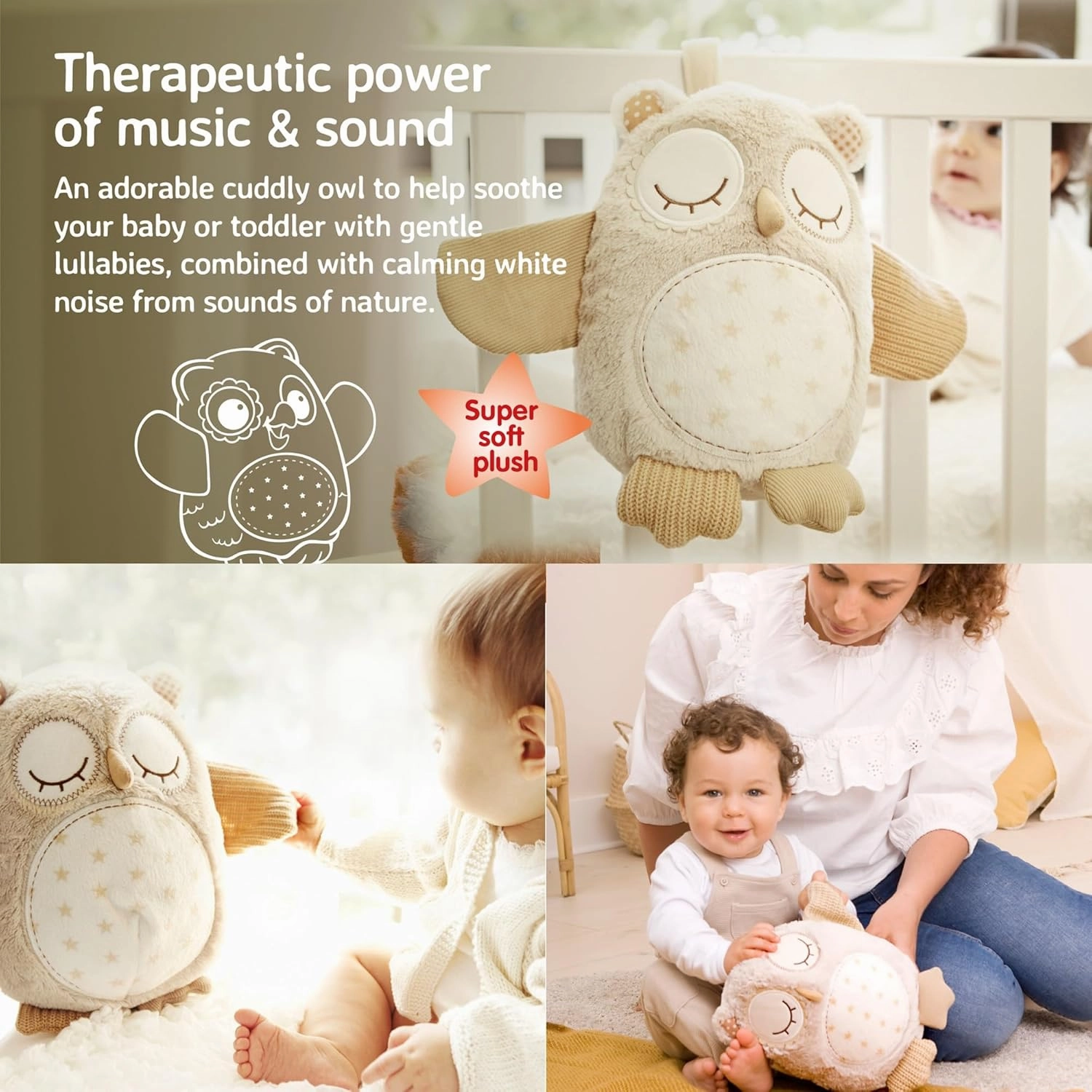 Cloud b Sound Machine with White Noise Soothing Sounds | Cuddly Stuffed Animal | Adjustable Settings and Auto-Shutoff | Nighty Night Owl™ Smart Sensor