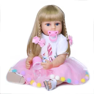 Collectible Lifelike Reborn Baby Dolls Full Body Silicone Vinyl 22 Inch 55cm Realistic Newborn Girl Doll Cute Beauty Bebes Silicona Baby Reborn Toy Gifts for Kids Age 3 