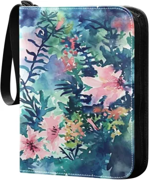 Colorful Abstract Flowers Card Binder 4-Pocket, 400 Pockets Trading Cards Holder Games Card Albums Storage Organizer Case for Football, Baseball Cards