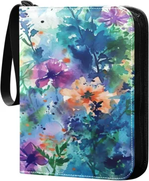 Colorful Abstract Flowers Card Binder 4-Pocket, 400 Pockets Trading Cards Holder Games Card Albums Storage Organizer Case for Football, Baseball Cards