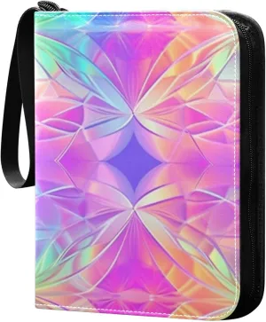 Colorful-background-flowers Card Binder 4 Pocket, Fits 400 Cards,Trading Card Binder with Sleeves, Waterproof Sports Card Binder with Zip Collectible Trading Card Albums for Collectible Game Cards MTG