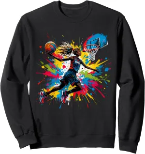 Colorful Basketball Girl Tie Dye Color Splash Hoop Net Dunk Sweatshirt