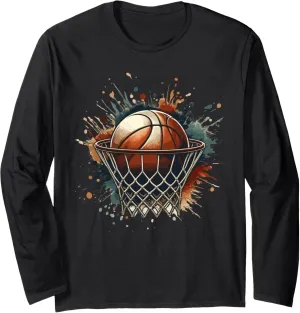 Colorful Basketball Tie Dye Color Splash Hoop Net Slam Dunk Long Sleeve T-Shirt