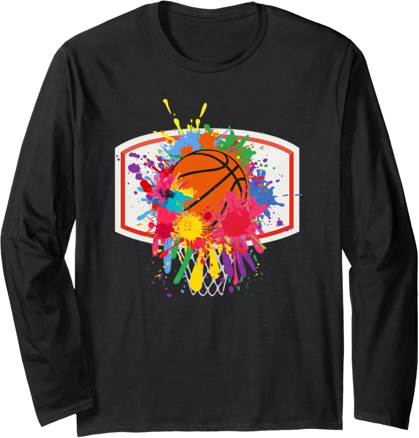 Colorful Basketball Tie Dye Color Splash Hoop Net Slam Dunk Long Sleeve T-Shirt