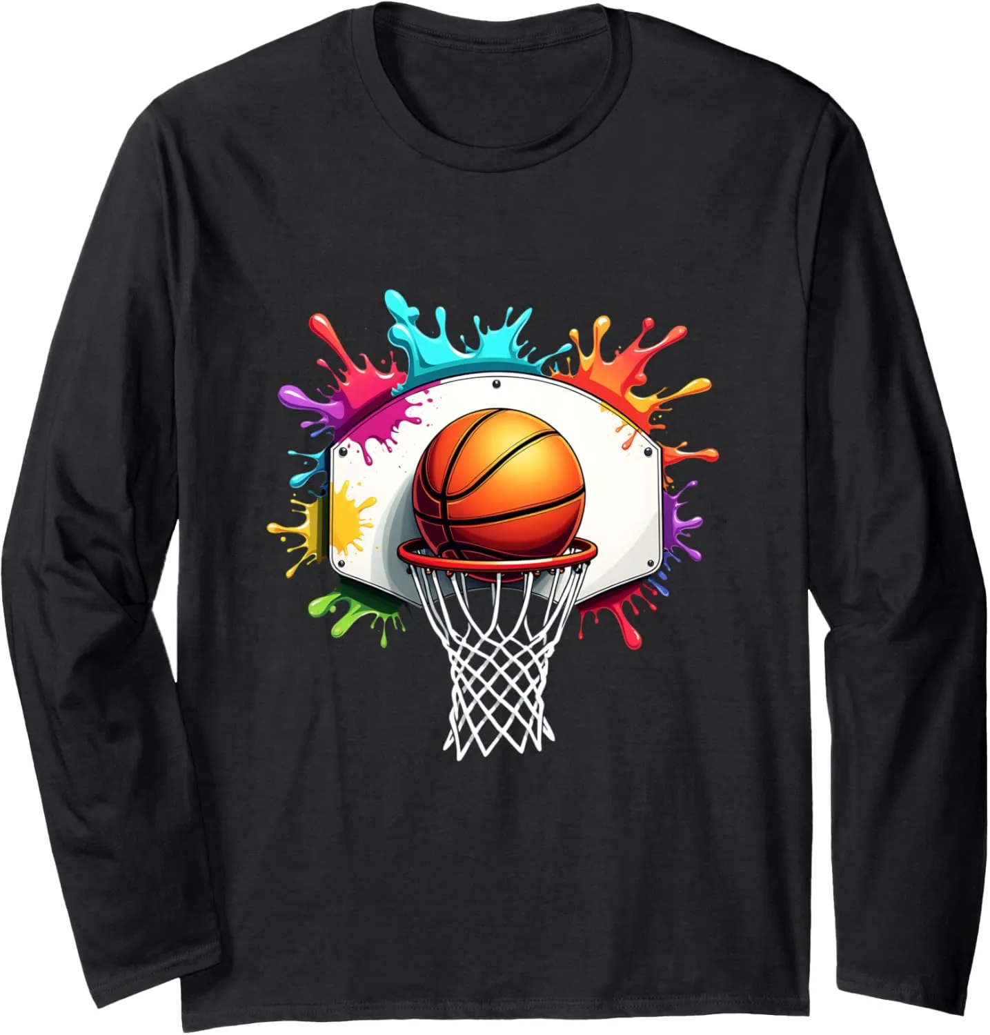colorful basketball tie dye color splash hoop net slam dunk Long Sleeve T-Shirt