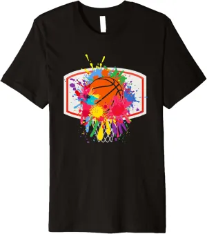 Colorful Basketball Tie Dye Color Splash Hoop Net Slam Dunk Premium T-Shirt