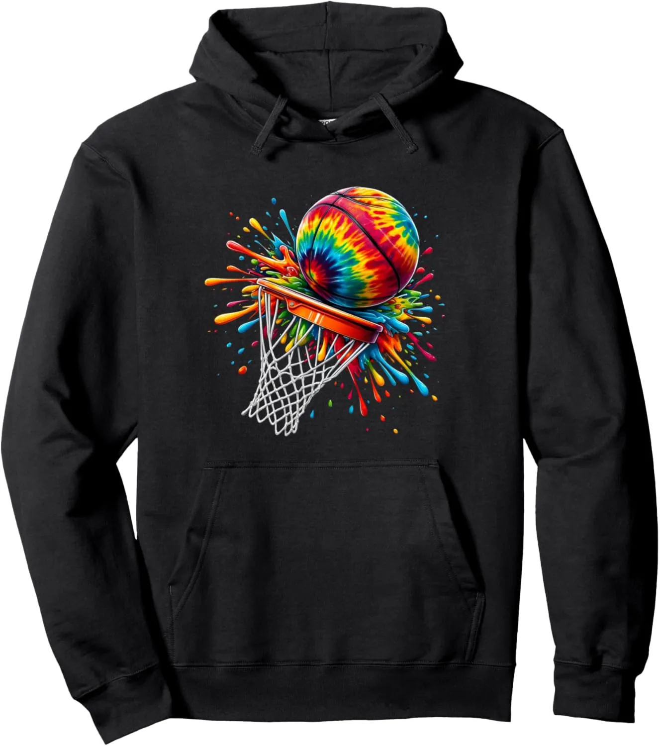 Colorful Basketball Tie Dye Color Splash Hoop Net Slam Dunk Pullover Hoodie