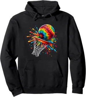 Colorful Basketball Tie Dye Color Splash Hoop Net Slam Dunk Pullover Hoodie