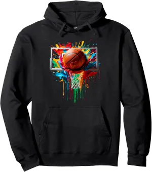 Colorful Basketball Tie Dye Color Splash Hoop Net Slam Dunk Pullover Hoodie