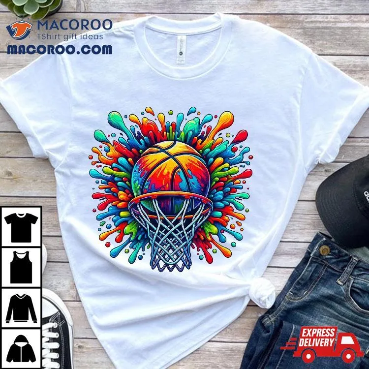 Colorful Basketball Tie Dye Color Splash Hoop Net Slam Dunk Shirt