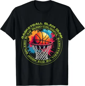 Colorful Basketball Tie Dye Hoop Splash Slam Dunk Tee T-Shirt