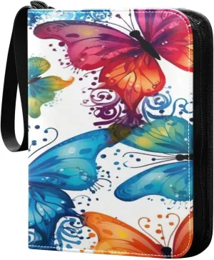 Colorful Butterflies Card Binder 4-Pocket, 400 Pockets Trading Cards Holder Games Card Albums Storage Organizer Case for Football, Baseball Cards