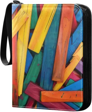Colorful Craft Sticks Card Binder 4-Pocket, 400 Pockets Trading Cards Holder Games Card Albums Storage Organizer Case for Football, Baseball Cards