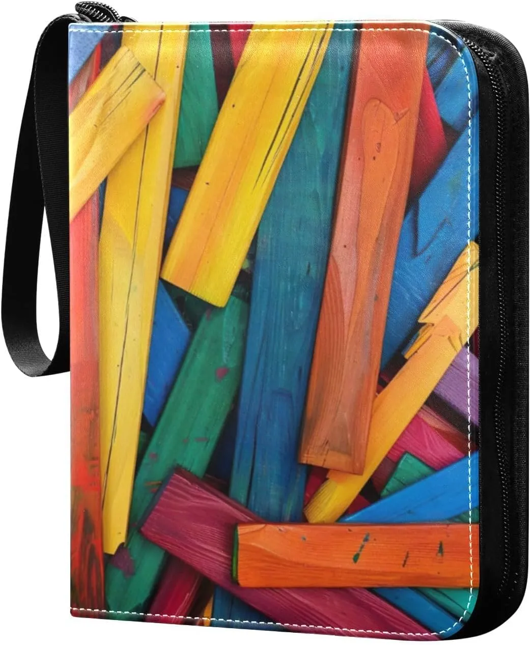 Colorful Craft Sticks Card Binder 4-Pocket, 400 Pockets Trading Cards Holder Games Card Albums Storage Organizer Case for Football, Baseball Cards