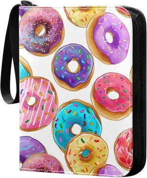 Colorful Donut Card Binder 4-Pocket, 400 Pockets Trading Cards Holder Games Card Albums Storage Organizer Case for Football, Baseball Cards